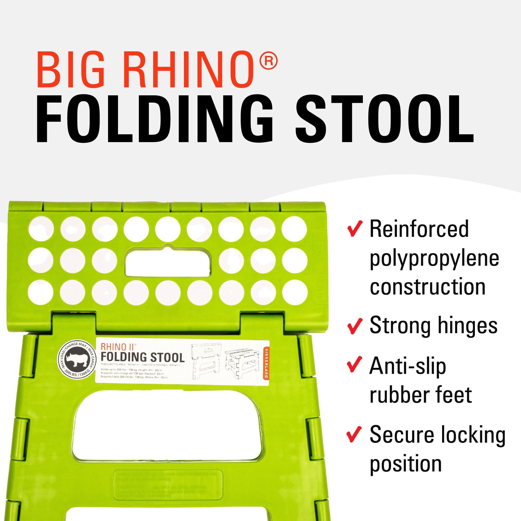 Kikkerland Kikkerland Rhino Foldable Step Stool  Holds Adults up to 300 Lbs, Best for Kitchen & Bathroom  Collapsible, Portable, Lightweight Stepping Stool with Sturdy, Non-Slip Design  Green, 8