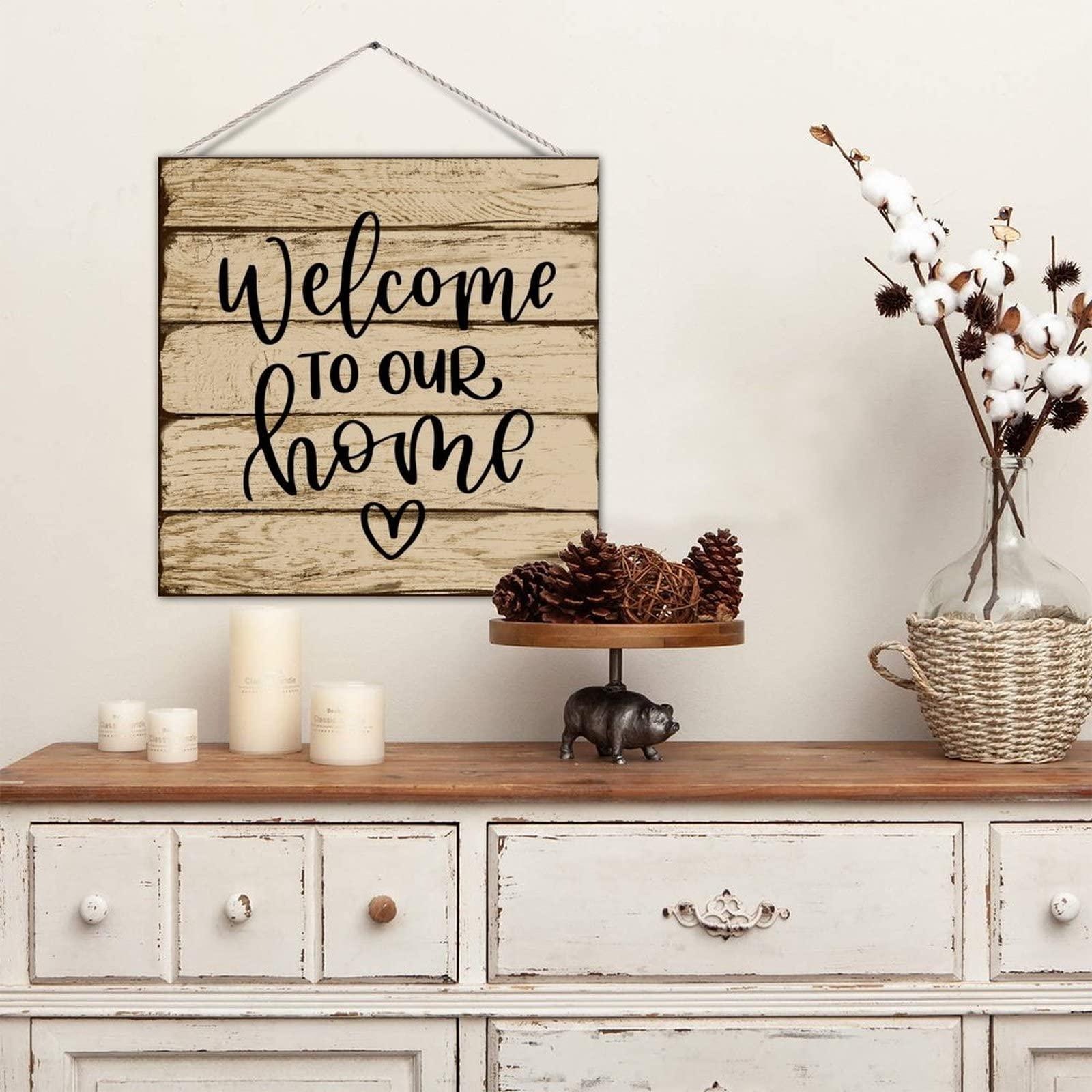 Generic Vintage Wood Sign Plaque Welcome to Our Home Rustic Wooden Craft Sign Welcome Sign Countryside Wood Wall Sign for Yard Bedroom Wall Decor 16x16 Inch