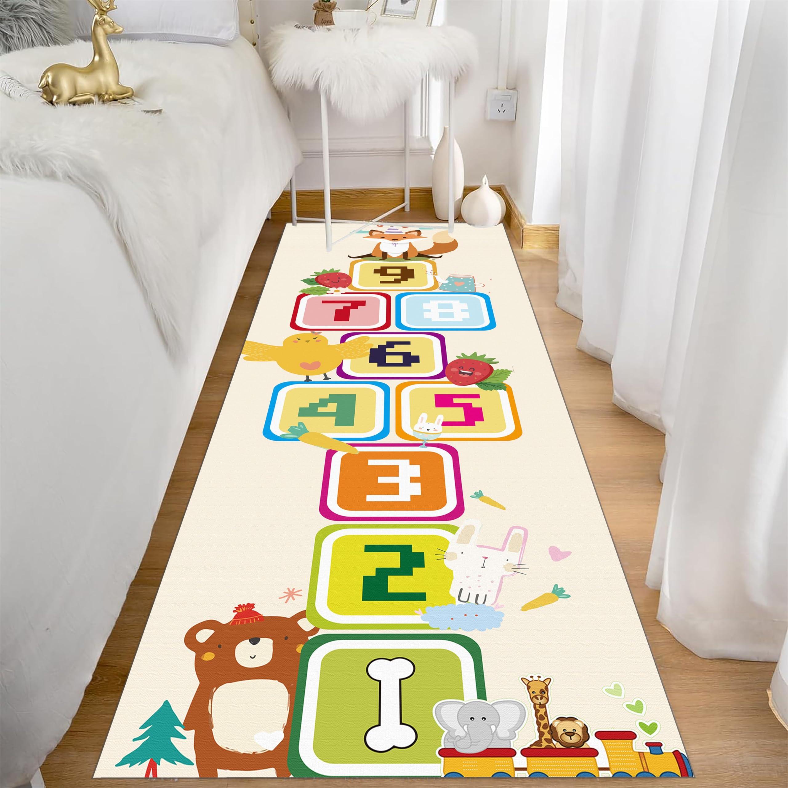 RUGROOM RUGROOM Super Soft Non-Slip Baby Play Mat Cartoon Cute Wildlife Print Hopscotch Play Rug Digital Learning Educational Runner Rug for Crawling and Playing Foldable Gift Mat Playroom Rugs 3x6ft