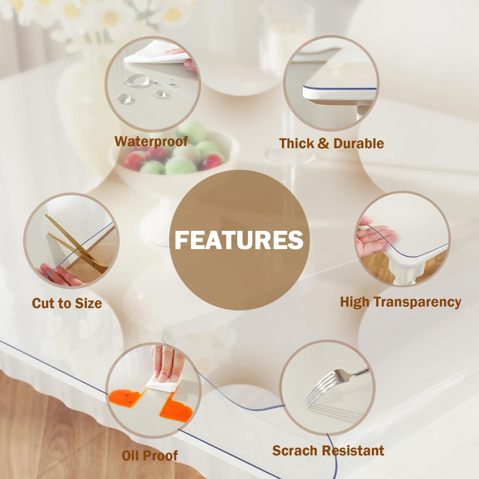 Royhom Royhom Clear Table Cover Protector 2mm Thick, 54 x 120 Inch Table Protector for Dining Room Table, Waterproof Plastic Table Cover Square, Dining Table Protector for Wood, Kitchen Table