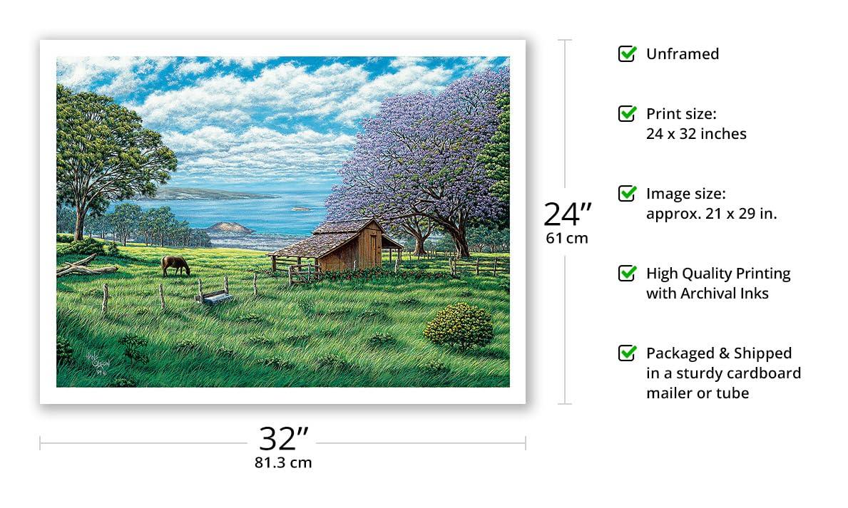 Pacifica Island Art Ulupalakua Upcountry - Maui Hawaii - From an Original Color Painting by Hans Olson - Bamboo Fine Art 290gsm Paper Print (Unframed) 24x32in