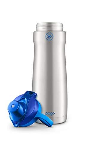 Pogo Pogo Vacuum Insulated Stainless Steel Water Bottle with Leak Proof Chug Lid and Silicone Carry Loop, Blue, 26oz