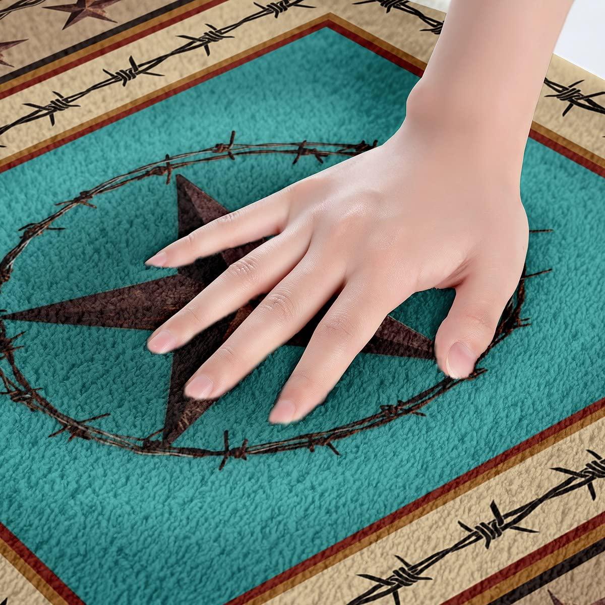 Homewish Western Texas Star Kids Bath Mats,Cowboy Rustic Farmhouse Mats Rugs,Boys Girls Adults Home Decor,Geometric Stripes Patchwork Bath Carpets,Brown Retro Bath Rugs,Absorbent Floor Mats,16Wx24L Inches