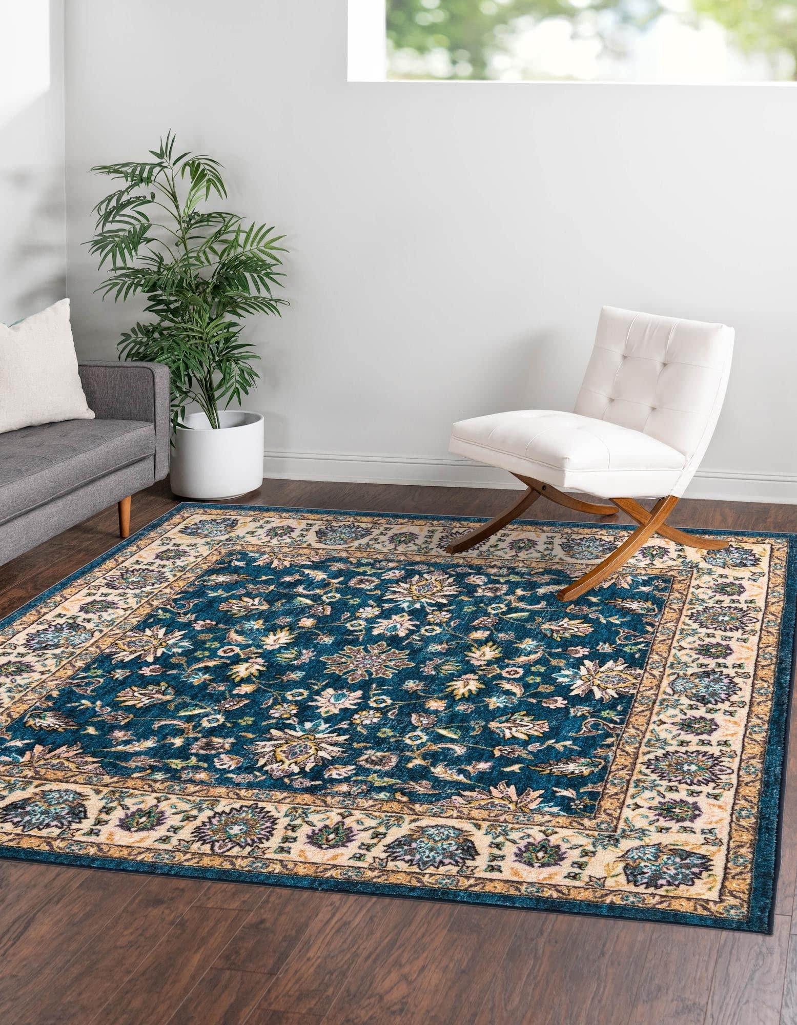 Rugs.com Rugs.com Medina Collection Rug 5 Ft Square Egyptian Blue Medium Rug Perfect for Living Rooms, Kitchens, Entryways