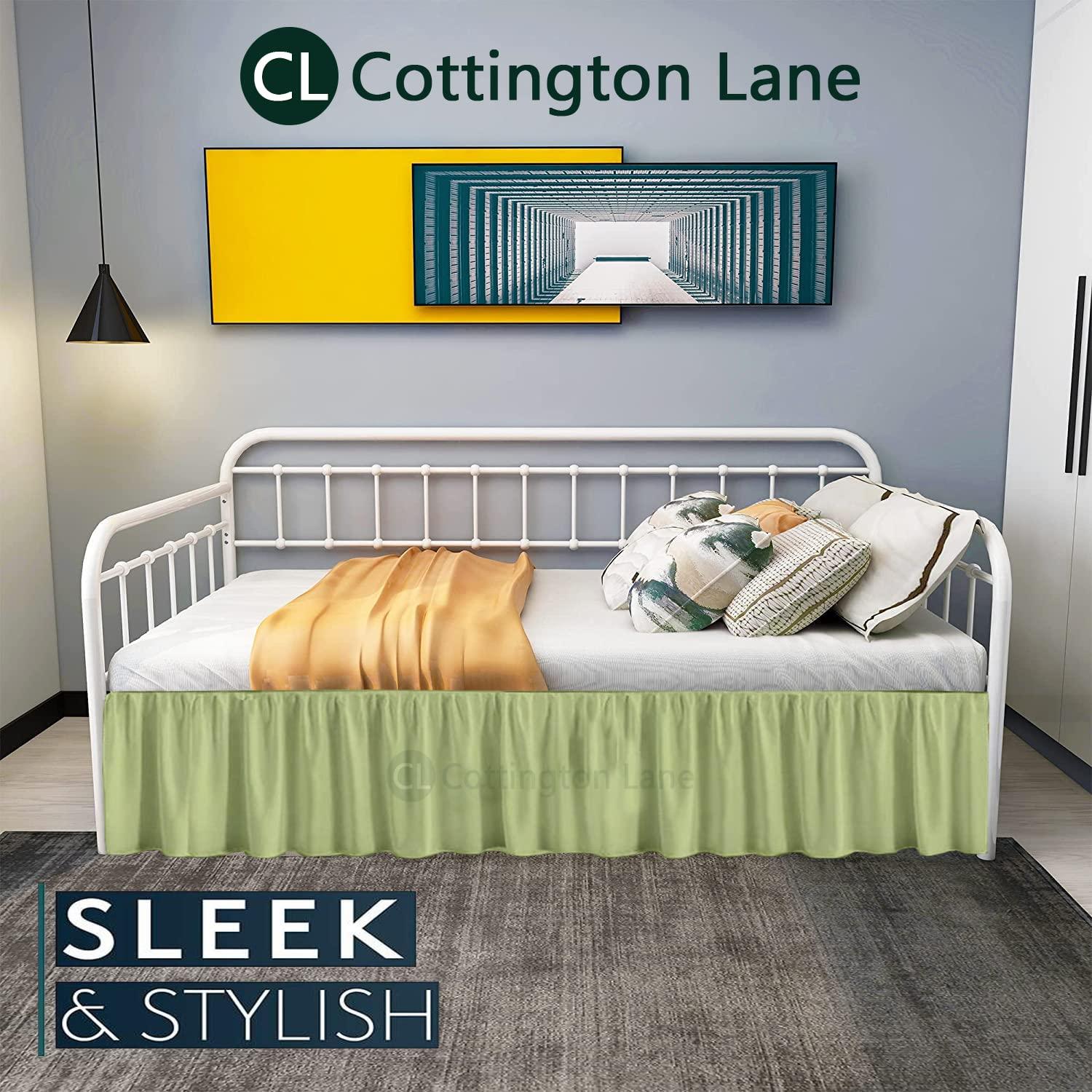 Cottington Lane Daybed Skirt with Split Corners Twin - Daybed Dust Ruffle Split Corners 18 inch Drop - Bed Skirts for Day beds - Microfiber Bed Sofa Daybed Skirt for Living Room Guest Room - Sage Daybed Skirt