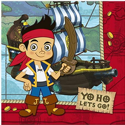 Unique Jake and the Neverland Pirates Birthday Party Supplies Bundle for 16 includes 32 Napkins, 1 Table Cover, 1 Centerpiece, 1 Banner, 16 Party Invitations, 16 Loot Bags, 1 Award Ribbon, 1 Dinosaur Sticker
