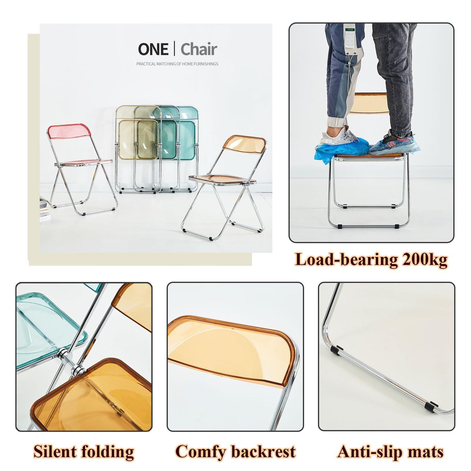 Diodceraic Acrylic Chair,Clear Chair Foldable And Stackable,Acrylic Folding Chair, Transparent Modern Clear Folding Dining Chairs,Transparent Armless Foldable Chair,for Bedroom, Living Room, Dining,Study Room (