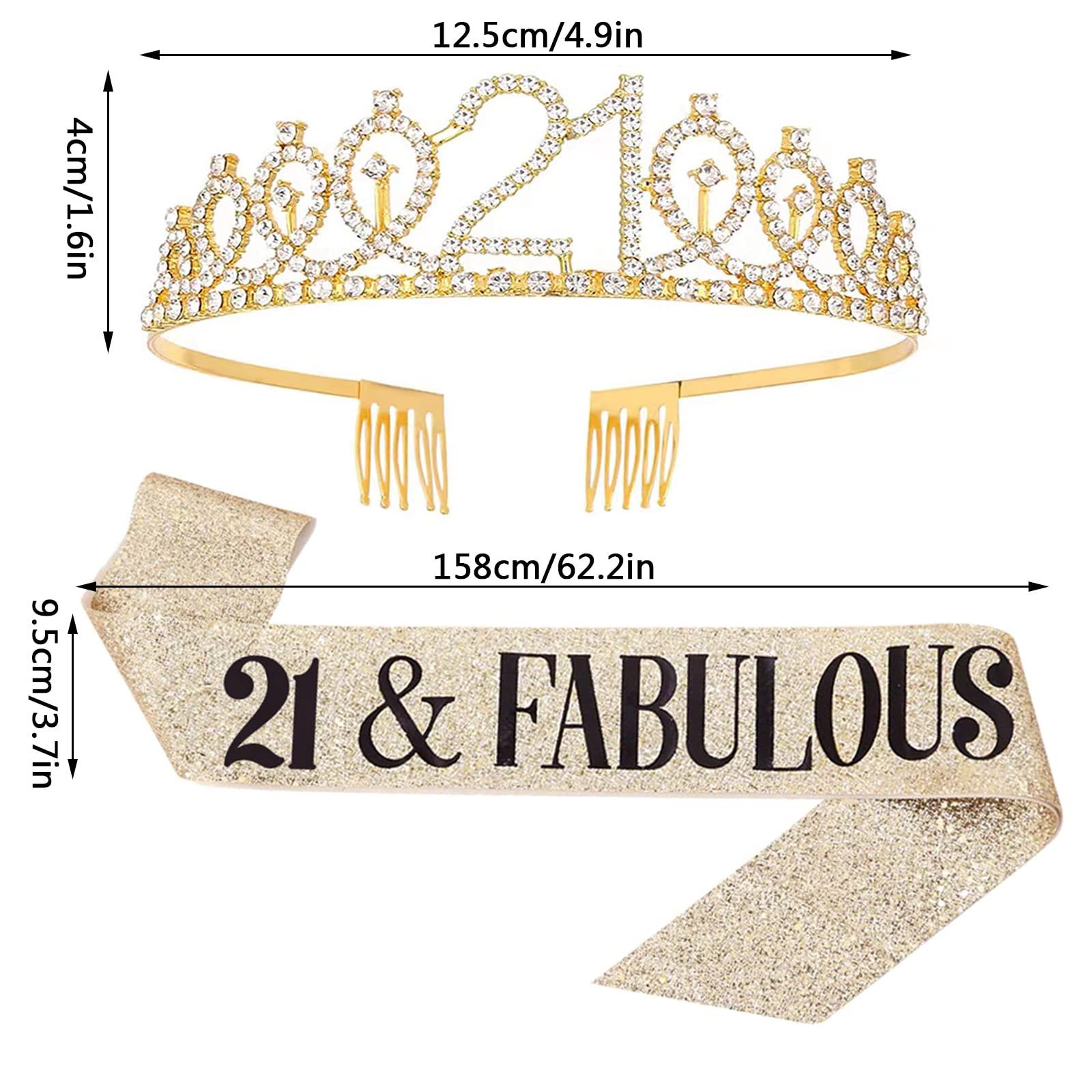 UVATAHONA UVATAHONA 21st Birthday Sash and Tiara, 21 & Fabulous Birthday Sash and Crown Set, Happy 21st Birthday Gifts for Party Favors Supplies and Decorations, Gold