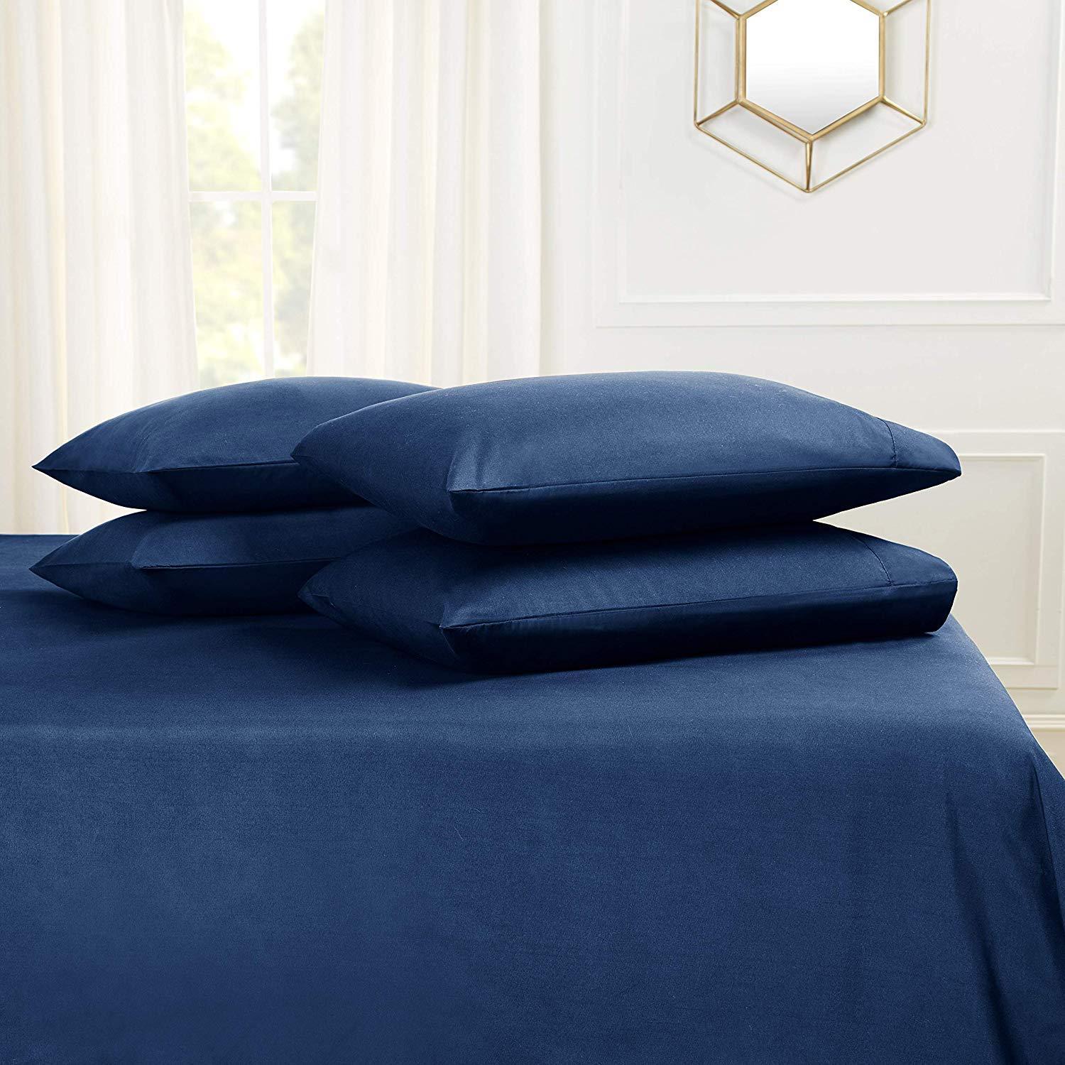 Splitsvilla Split California King Sheet Set Navy Blue- 5 Piece Set- 800 Thread Count 100% Egyptian Cotton Fits Upto 18 Deep Pocket (Split California King, Navy Blue)