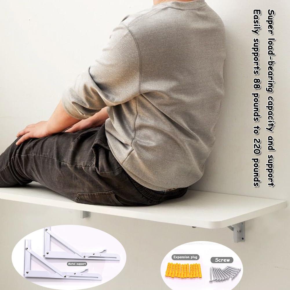 ZLGONRL ZLGONRL Work Bench Folding Drop Leaf Wall Desk Wall Mounted Floating Folding Table Wooden Kitchen Folding Dining Table (White 23.6in D* 19.7in W)