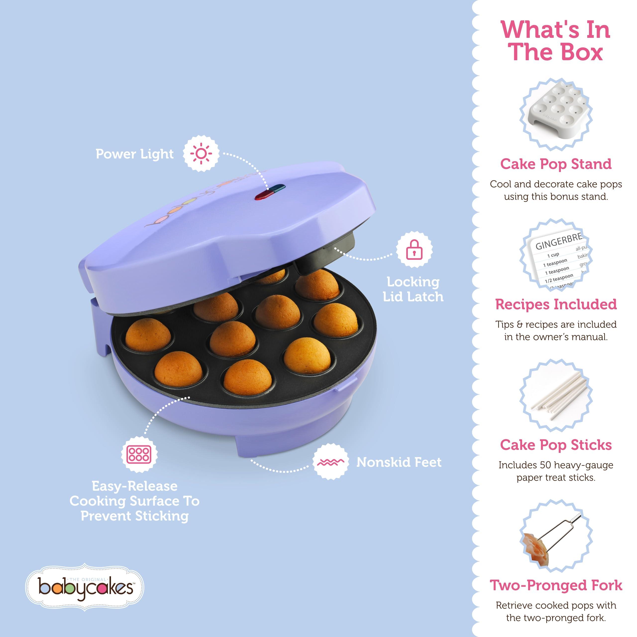 Babycakes Babycakes Cake Pop Maker by Select Brands - Cake Pops Kit for Birthdays & More - Includes Decorating Stand & 50 Cake Pop Sticks - Cake Pop Maker Features Non-Stick Coating - Makes 12 Cake Pops