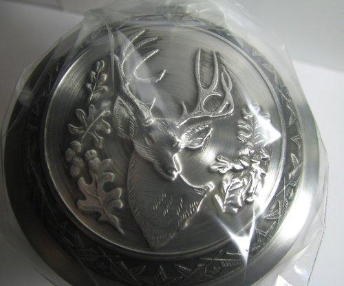 Cornell JAMES MEGER GLASS WHITE TAIL DEER STEIN, Etched German Glass Beer Stein w/ Pewter Lid, Made in Germany