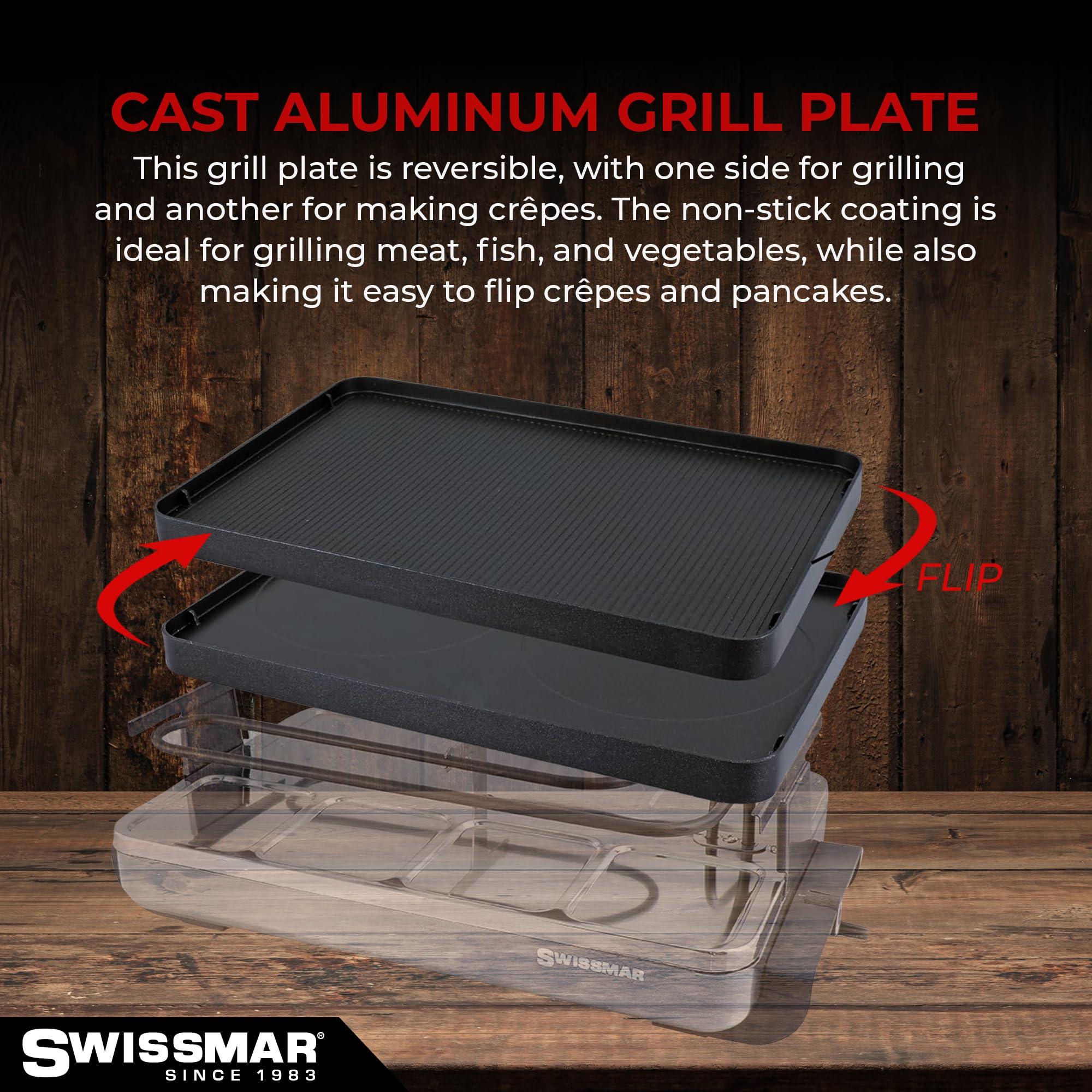 Swissmar Swissmar Classic Raclette Party Grill with Reversible Cast Aluminum Non-Stick Grill Plate/Crepe Top, Outdoor & Indoor Electric BBQ Grill, Samgyupsal Griller - Brushed Stainless Steel - 8-Person