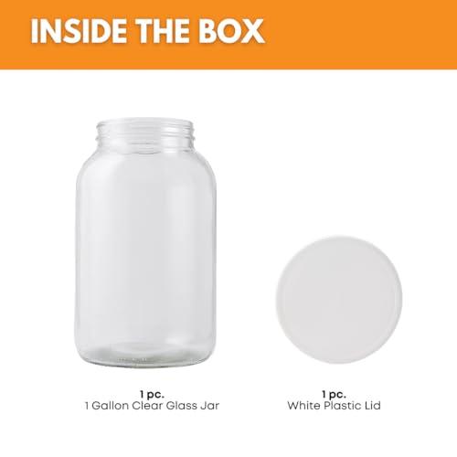 FastRack FastRack 1 Gallon Mason Jar with White Airtight Lid | Regular Glass Canisters with Airtight Lids | Large Mouth Glass Jar for Food Storage, Canning, Fermentation, Pickling