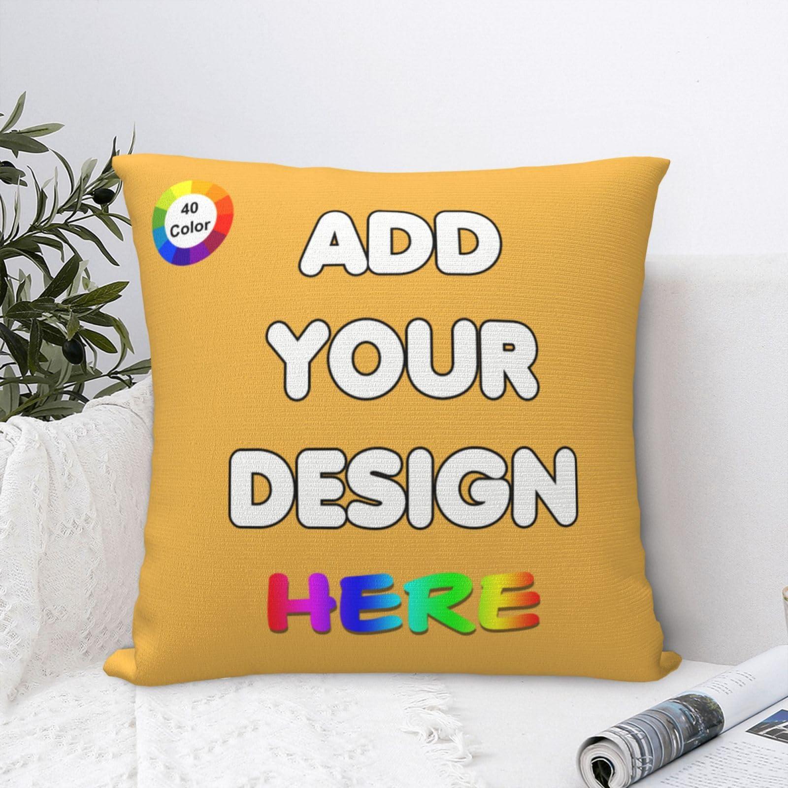 PVJIEMS PVJIEMS Custom Pillow Cover with Picture Customized Photo Pillowcase, Birthday Christmas Thanksgiving Halloween Valentine\'s Day Personalized Gifts for Mom Couple Family,Gold,22x22