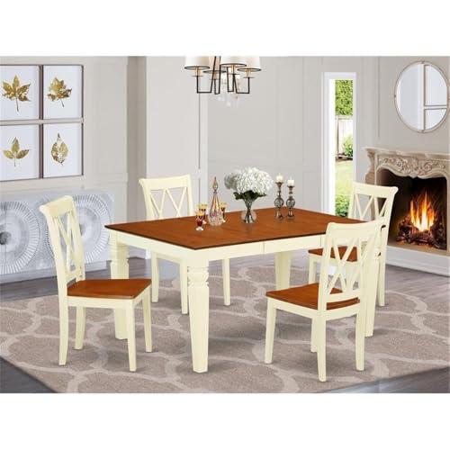 East West Furniture East West Furniture WECL5-BMK-W 5 Piece Modern Dining Table Set Includes a Rectangle Wooden Table with Butterfly Leaf and 4 Kitchen Dining Chairs, 42x60 Inch, Buttermilk & Cherry