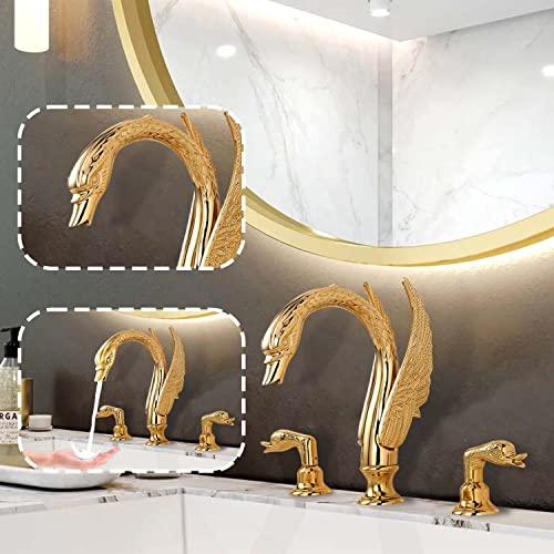 LightInTheBox Golden Black Ornate Swan Style Bathroom Sink Faucet Combo Deck Mount Sink Mixer Tap Set Hot Cold Water