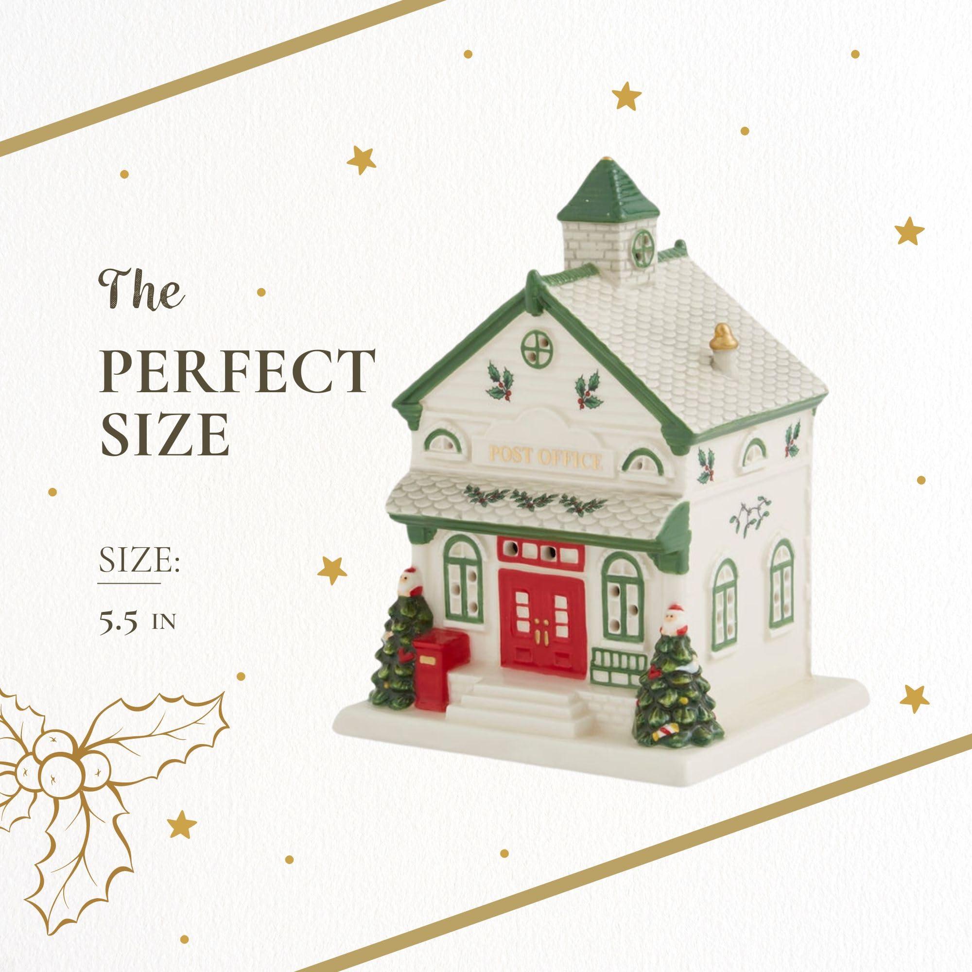 Spode Spode Christmas Tree Miniature Christmas Village Figural Decoration, LED Lighted Christmas Village Set, Ceramic Holiday Decor - Dolomite Christmas Collectible for Indoor Display (Post Office)