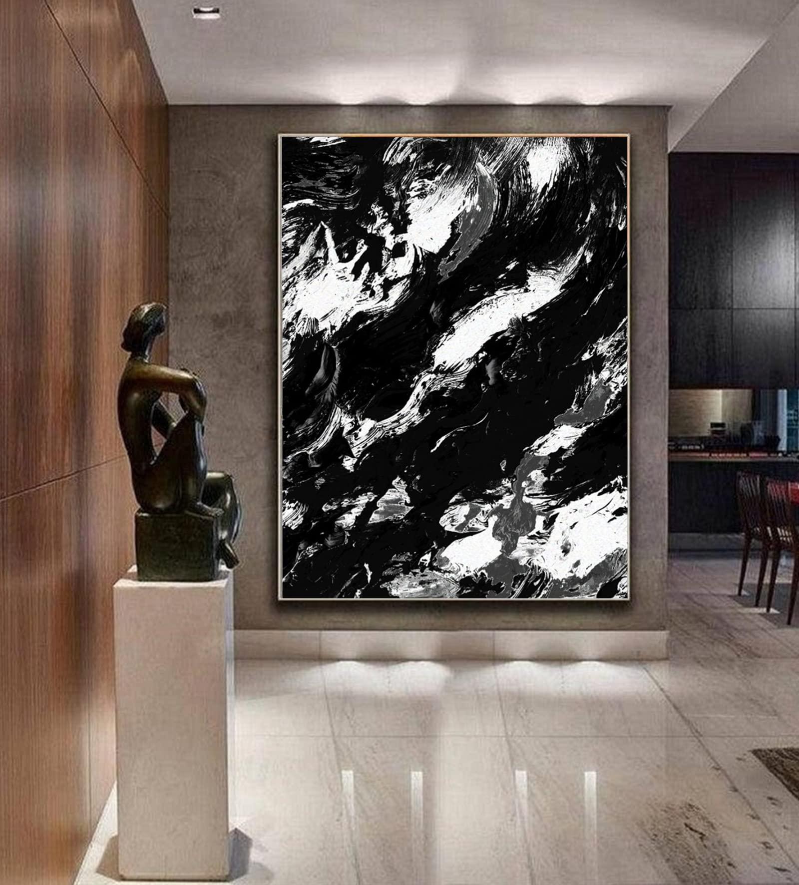 KSALPCH 100% Hand-Painted Original Paintings Original Black And White Oil Painting Art Wall Art Acrylic Painting on Canvas Canvas Original Modern (137X183CM)54X72 inches Unstretched