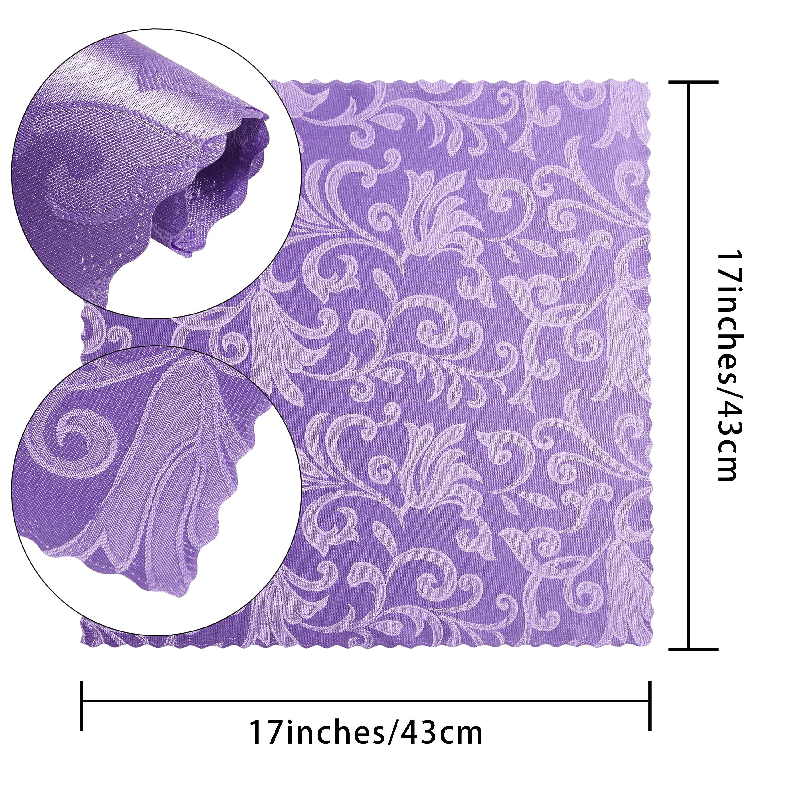 HommxJF HommxJF 12 Pieces Wave Scroll Damask Jacquard Satin Napkins Light Purple Cloth Napkins 17 x 17 inch,Water Resistant Spillproof Dinner Napkins for Restaurant Weddings Party Dinner Decoration