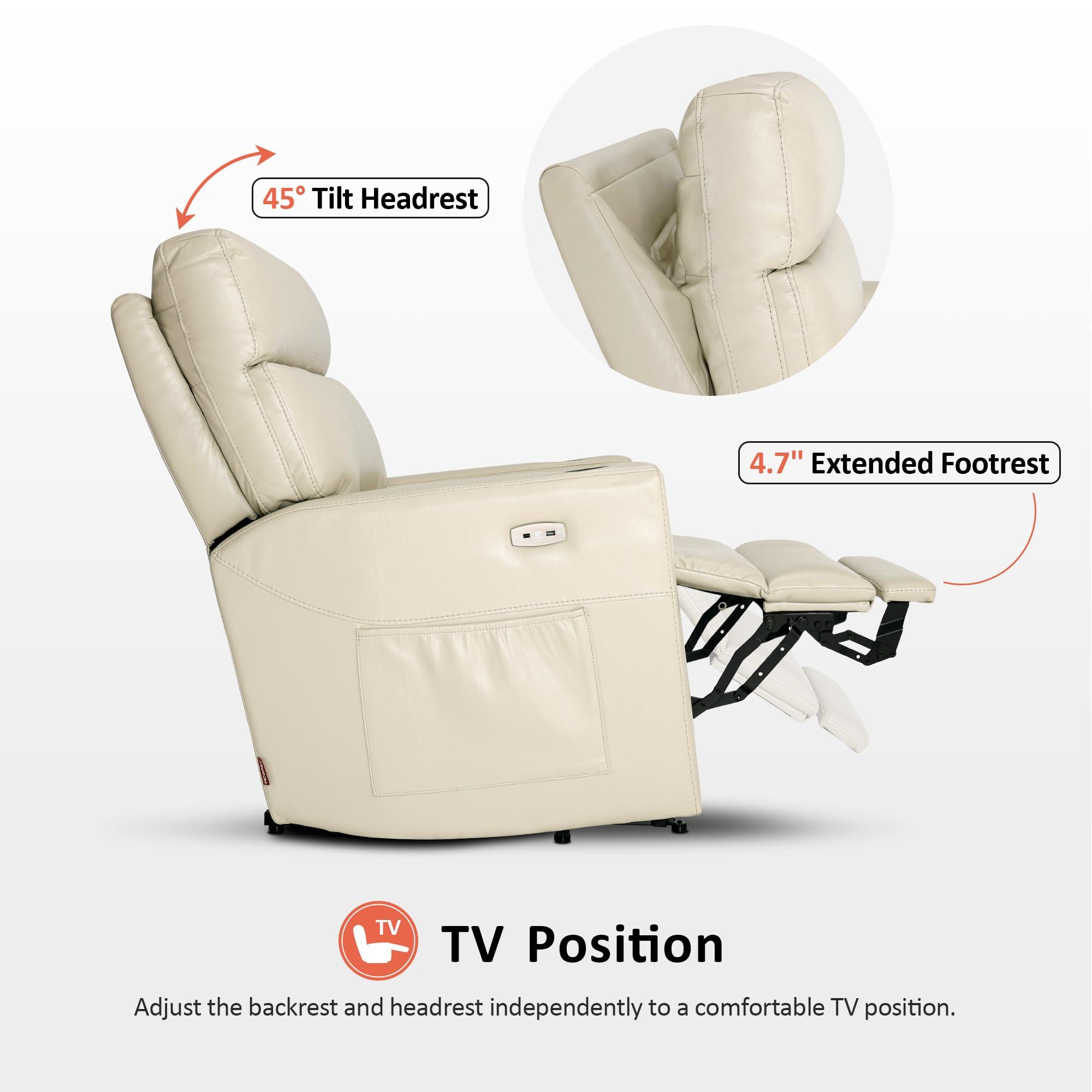 MCombo MCombo 380lbs Oversized Dual Motor Lay Flat Power Lift Recliner Chair with Infinite Position, for Heights 5'9''-6'7" Big and Tall People, Adjustable headrest, Faux Leather R7177 (Cream White)