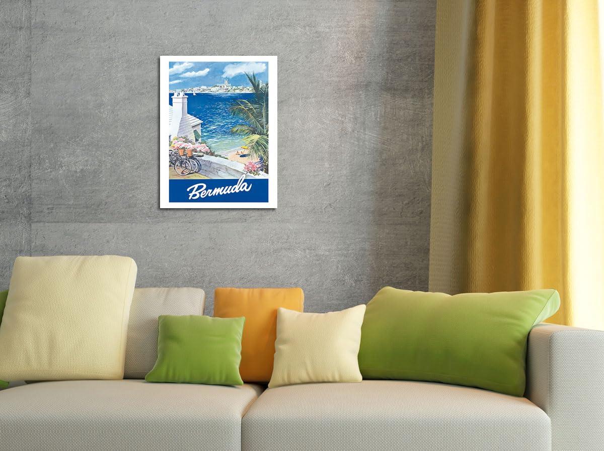 Pacifica Island Art Bermuda - Hamilton Waterfront Main Island Somers Isles - Vintage Travel Poster by Lesnon c.1950s - Fine Art Matte Paper Print (Unframed) 24x32in