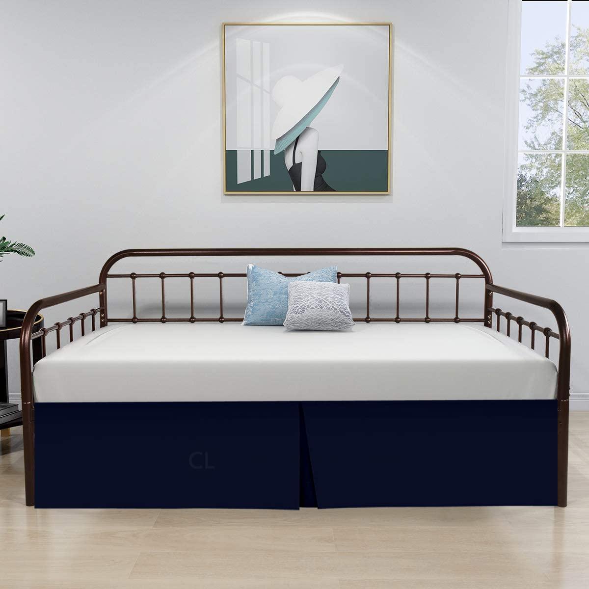 Cottington Lane Pleated Bed Skirt with Split Corners for Daybeds - Three Side Coverage - Made with Brushed Microfiber - Navy Blue Daybed Dust Ruffle Split Corners - Full 21 Inches Drop Daybed Skirt(Full/21\" Drop)
