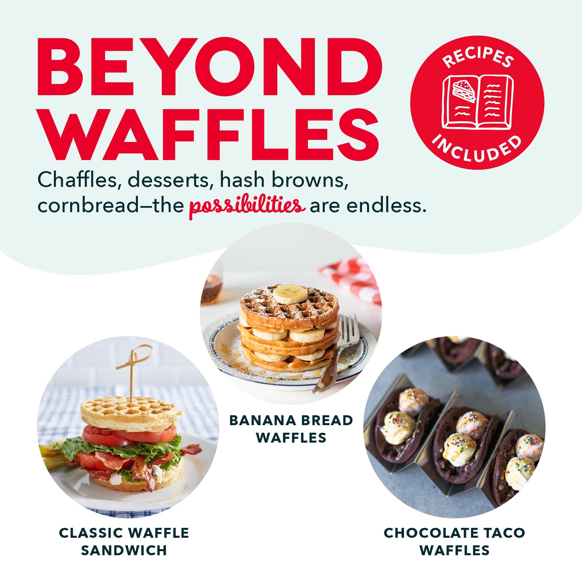 DASH DASH Mini Waffle Maker - 4 Waffle Mold, Nonstick Waffle Iron with Quick Heat-Up, PTFE Nonstick Surface - Perfect Mini Waffle Maker for Kids and Families, Just Add Batter (Red)