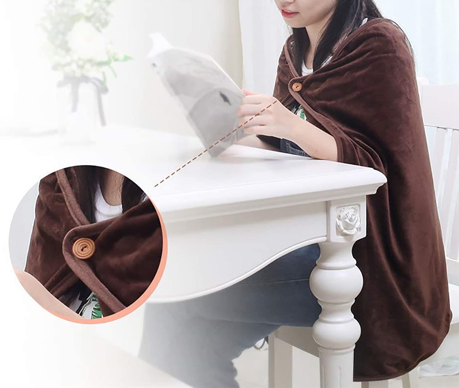 EKAYG Electric Heating Shawl,Constant Temperature Heating Heated Blanket USB Charging Port for Offices Cars Travel Easy to Use (Brown)