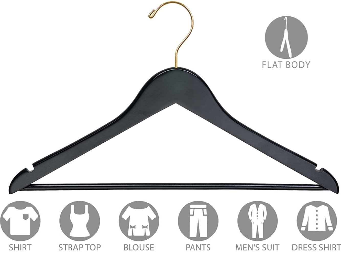 The Great American Hanger Company Quality Wooden Suit Hangers 100 Pack, Smooth Wood Coat Hanger with Pants Bar and Notches Black Finish