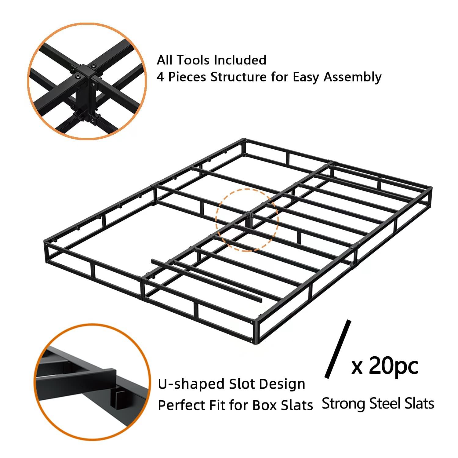 THEOCORATE THEOCORATE King Box Spring and Cover Set, 5 Inch Low Profile Metal BoxSpring, Heavy Duty Structure, Mattress Foundation, Noise Free, Non-Slip, Easy Assembly