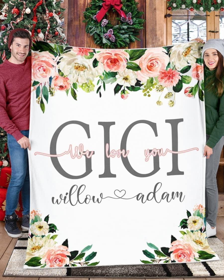 NAZENTI NAZENTI Custom Gigi Grandkids Name Throw Blanket; Personalized New Great Gigi Blanket for Grandma; Customized Gigi Birthday for Women Her; Gigi Gifts; Gigi Blanket (S4)