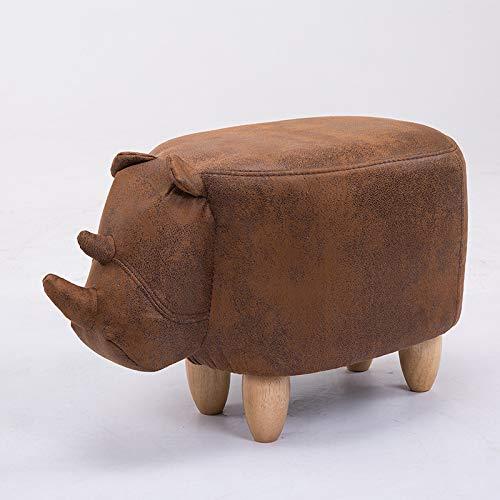 XMZFQ XMZFQ Animal Footstool PU Leather Upholstered Ottoman, Cute Rhinoceros Foot Rest Stool Pouffe Chair,Solid Wood Support Footstool,Brown
