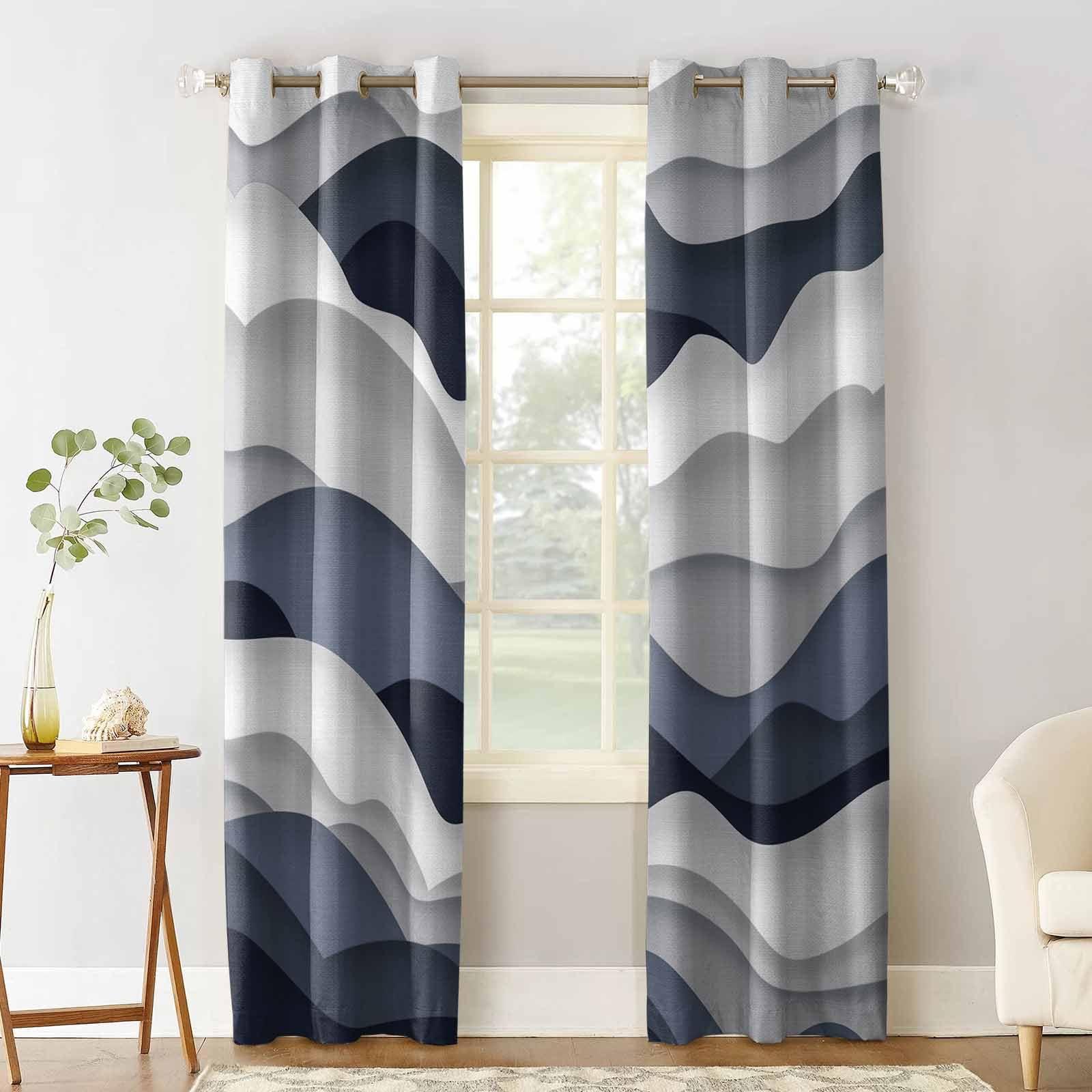 Double Love Navy Blue Blackout Curtains 54 Inches Long for Bedroom, Thermal Insulated Room Darkening Black Out Window Curtain Panels Grommet Drapes for Living Room, Grey White Contemporary Minimalist Art 104x54