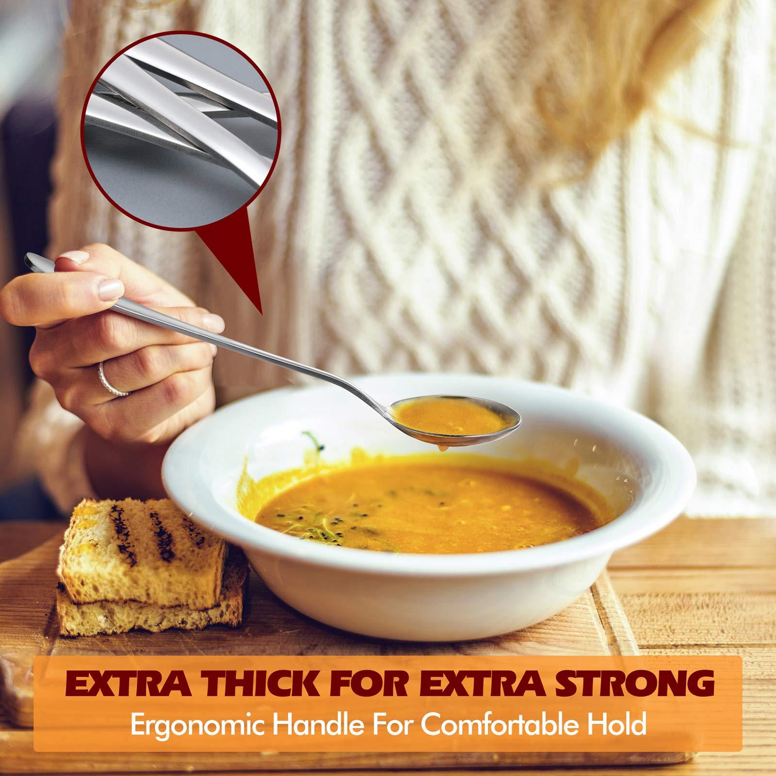 HIWARE Hiware 12-Piece Soup Spoons, Round Stainless Steel Bouillon Spoons