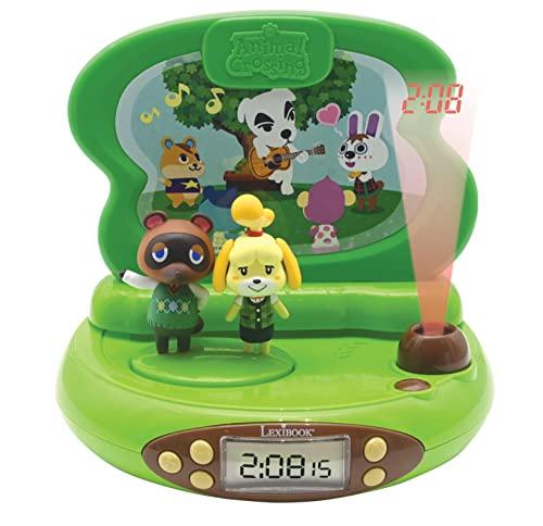 LEXiBOOK LEXIBOOK Nintendo-Animal Crossing Projector Alarm Clock for Kids-with Night Light and Time Projection to The Ceiling, Sound Effects, Boys, Girls, Green
