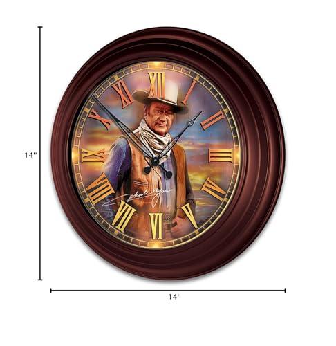 The Bradford Exchange John Wayne: Timeless Legend Outdoor Illuminated Atomic Wall Clock Featuring A Glass-Encased Face with Roman Numerals & The Duke's Replica Signature