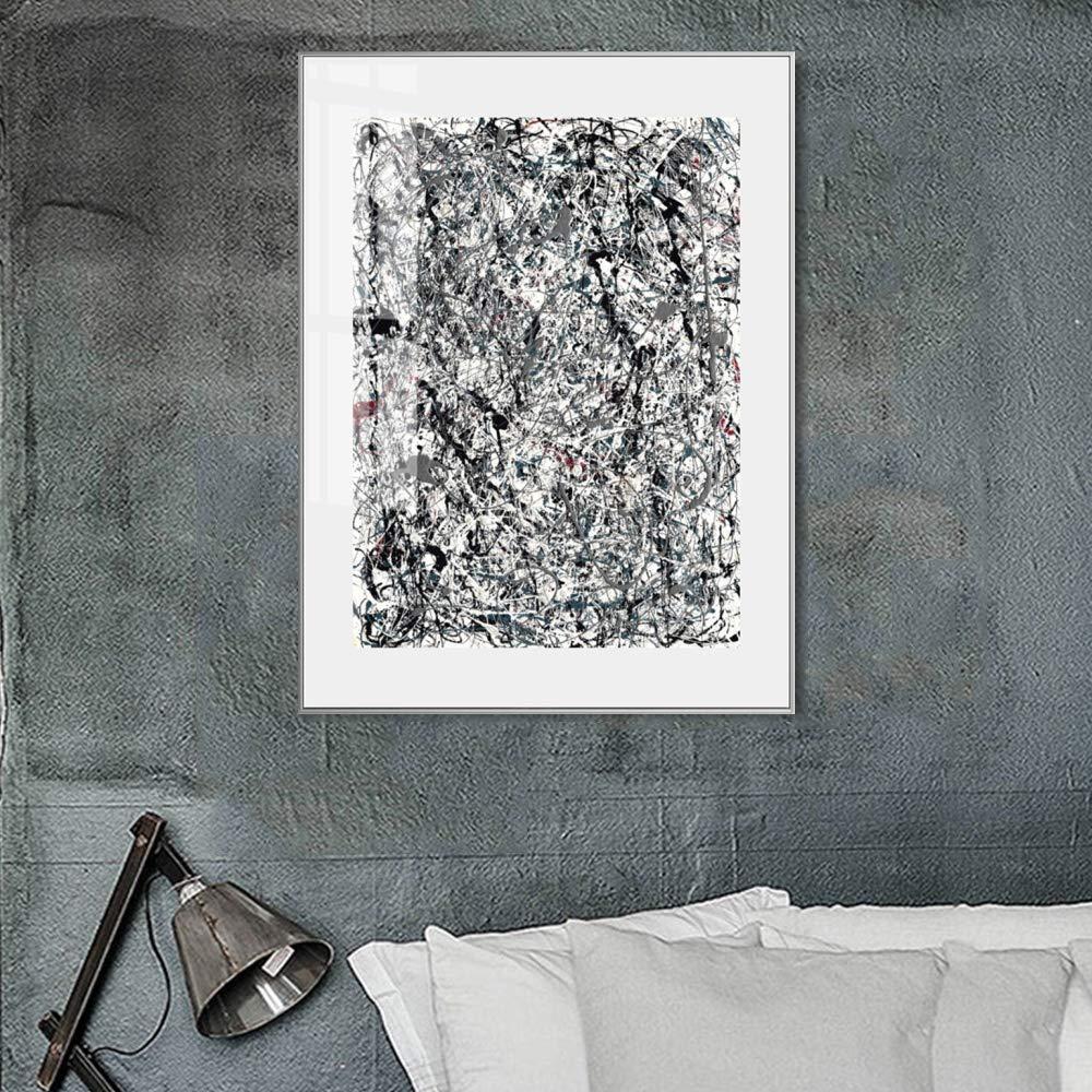 INVIN ART INVIN ART Framed Canvas Giclee Print Art Number 19 1948 by Jackson Pollock Abstract Wall Art Living Room Home Office Decorations(Aluminum Metal White Frame with Mat & Glass,20"x28")