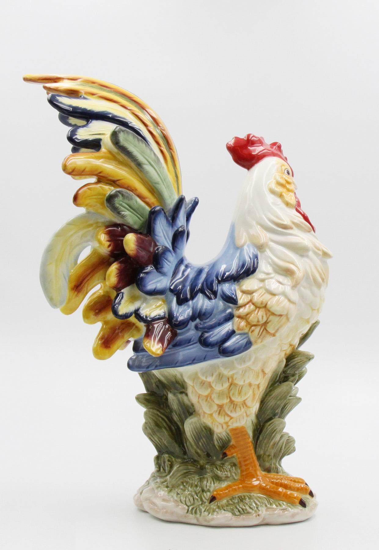 StealStreet StealStreet SS-CG-31980, 15.75 Inch Porcelain Painted Colorful Rooster Bird Figurine Statue, Blue/Orange