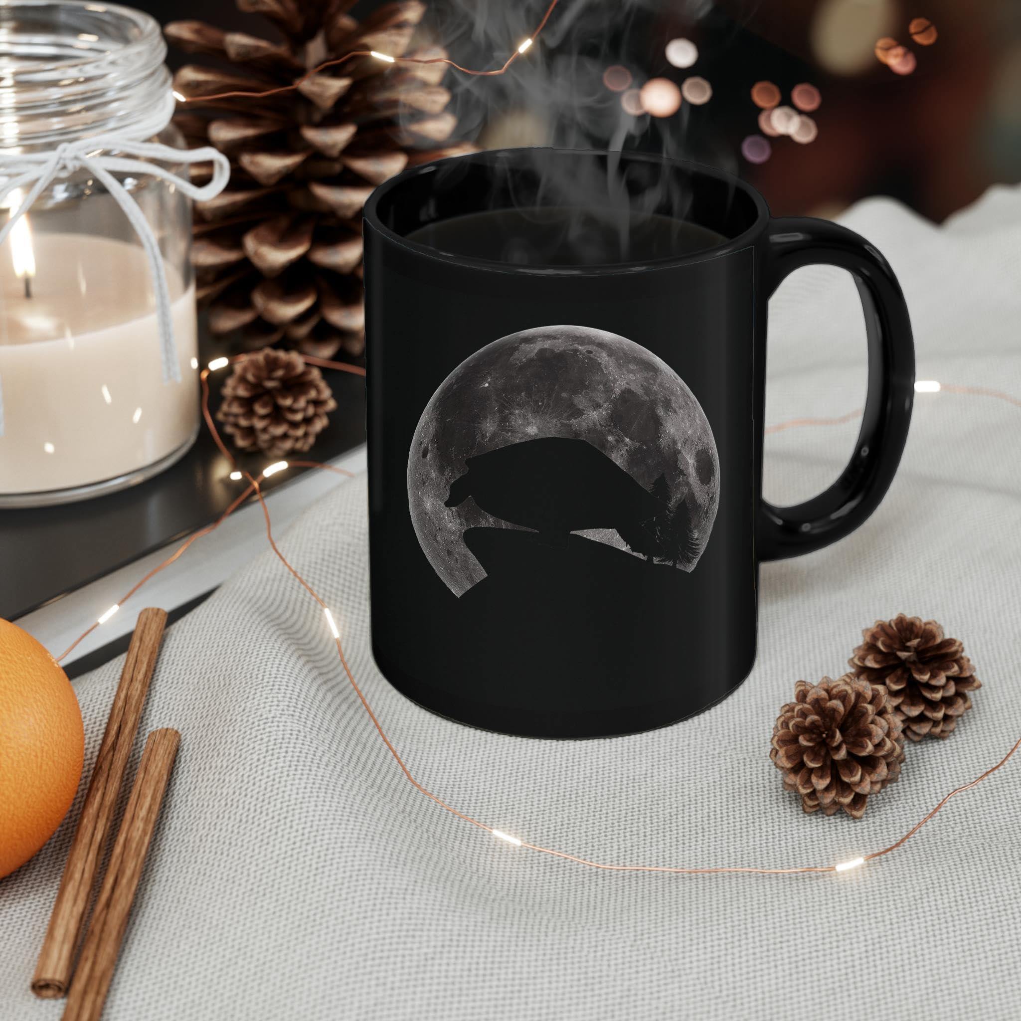 Lovesout Pink Belly Sideneck Turtle Silhouette Moon Night Coffee Mug Black Ceramic 11oz Wild Animal Lover Gifts