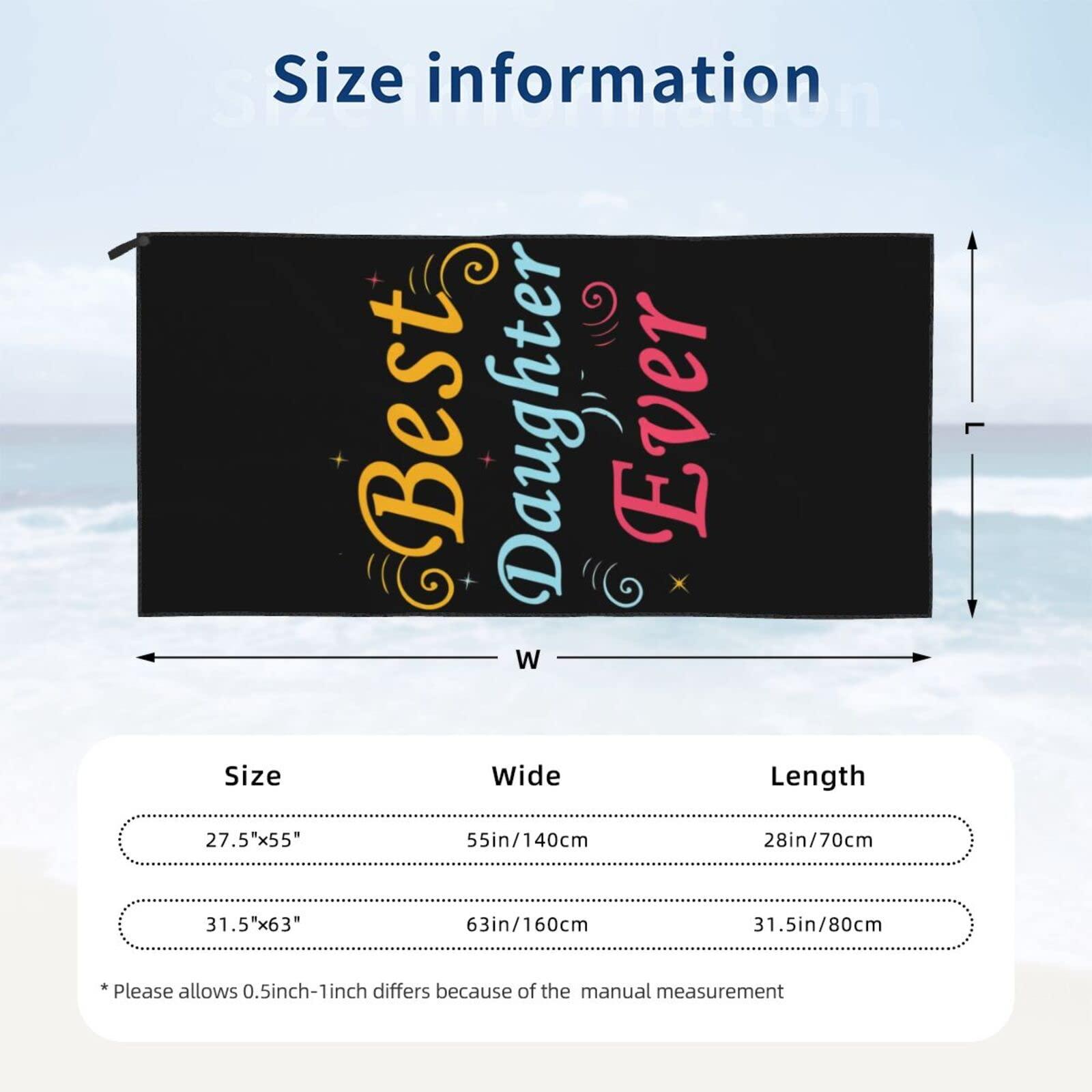 DARLEKS DARLEKS Best Daughter Ever Beach Towel Oversized, Microfiber Beach Towel with Pocket Sand Free Beach Blanket Lightweight Thin Towels 31.5\"X63\"