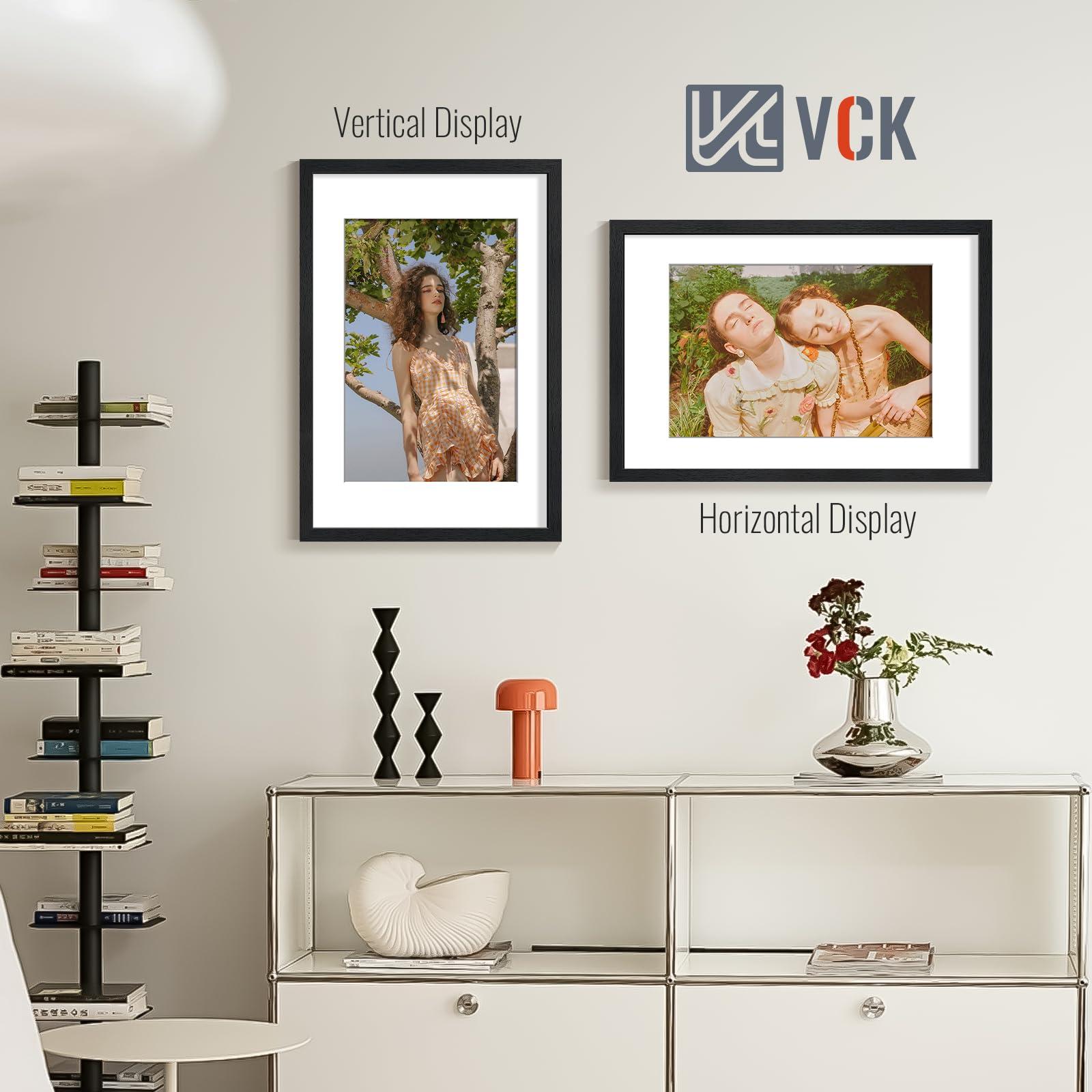 VCK VCK 16x24 Poster Frame Black 2 Pack - with Mat 12x18, Textured Exclusive Solid Wood Picture Frame, Wall Mounting Hanging
