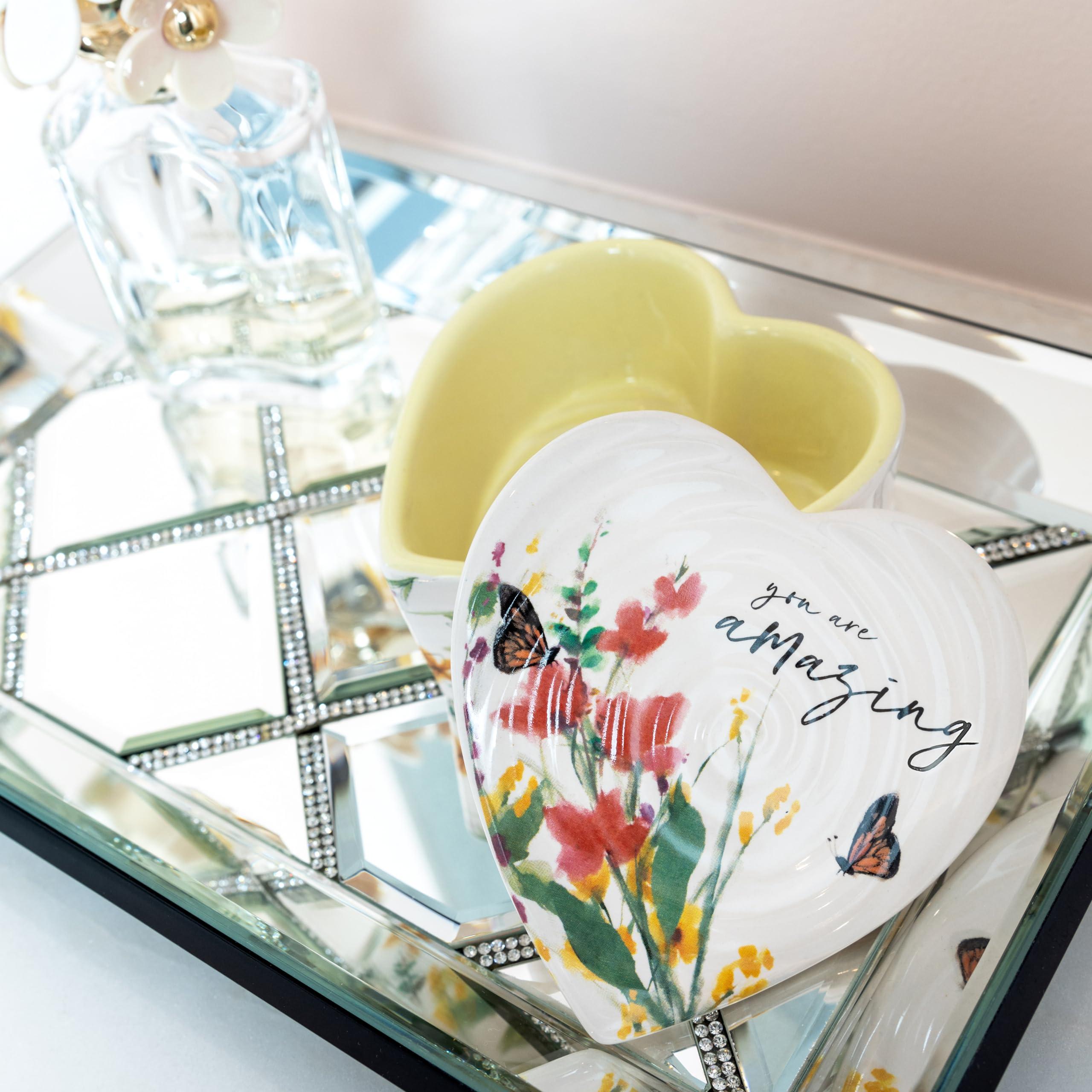 Pavilion Gift Company Pavilion Gift Company - You Are Amazing Ceramic Heart-Shaped Keepsake Box, Friend Gift, Best Friend Gift, Jewelry Keepsake Decorative Box, Jewelry Box For Mom, Daughter, Sister, Friend, 2 Count, Cream