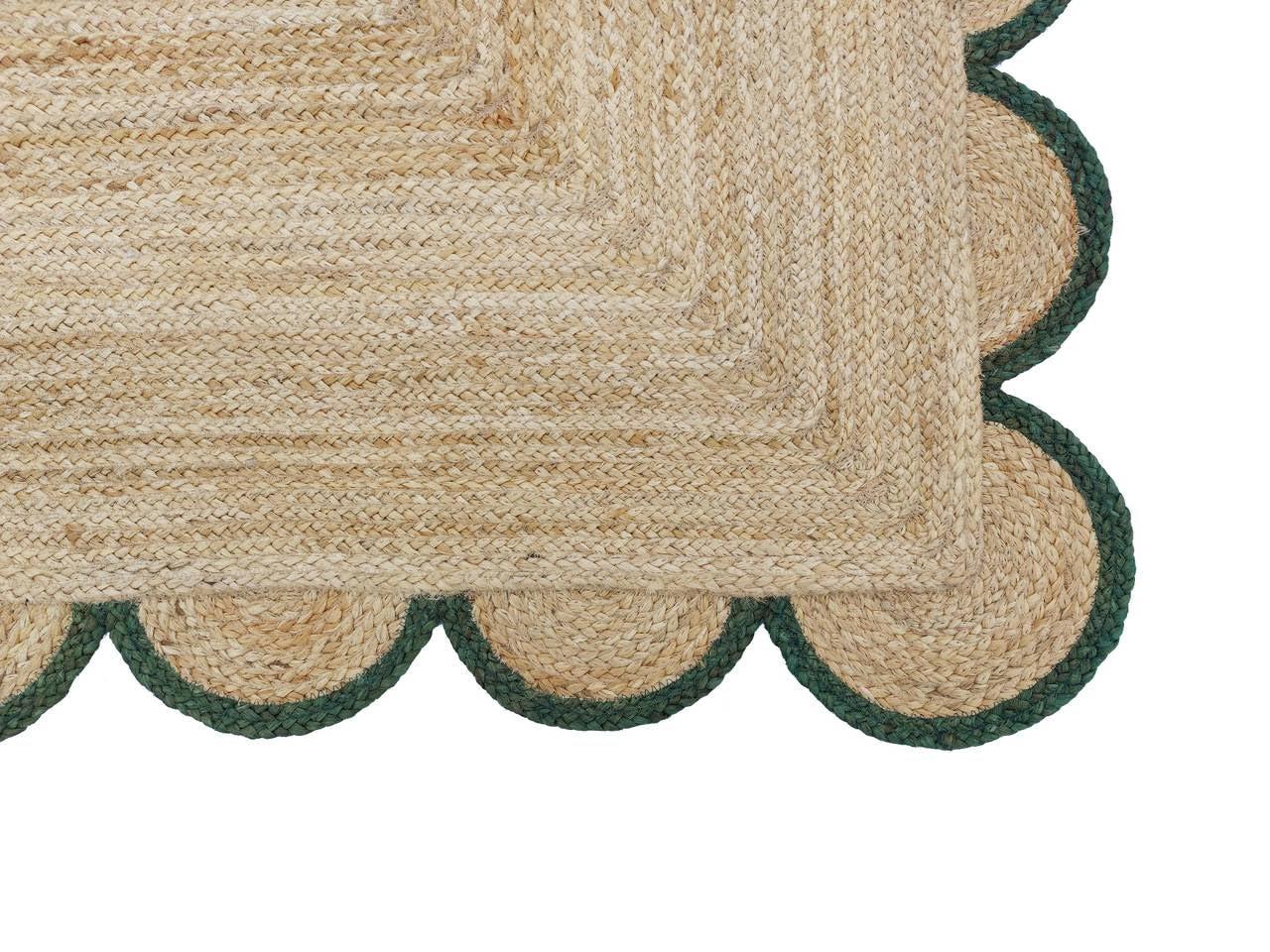 MORVEE MORVEE Area Rug 2.6x18 Jute Scalloped Natural (Green, 2'6" x 18')