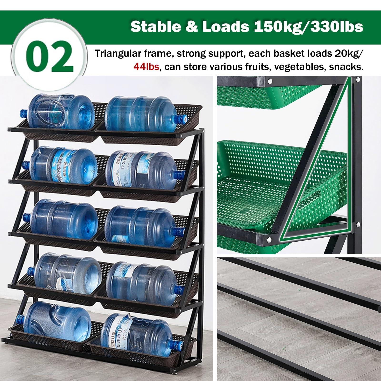 ZJKXJH 4 5 Tier Commercial Supermarket Fruit Rack Vegetable Shelf, Large Capacity Snack Storage Basket for Pantry/ Retail Store/ Market, Kitchen Potato Onion Produce Organizer(Green,4tier-47x14x47in/120x35x1