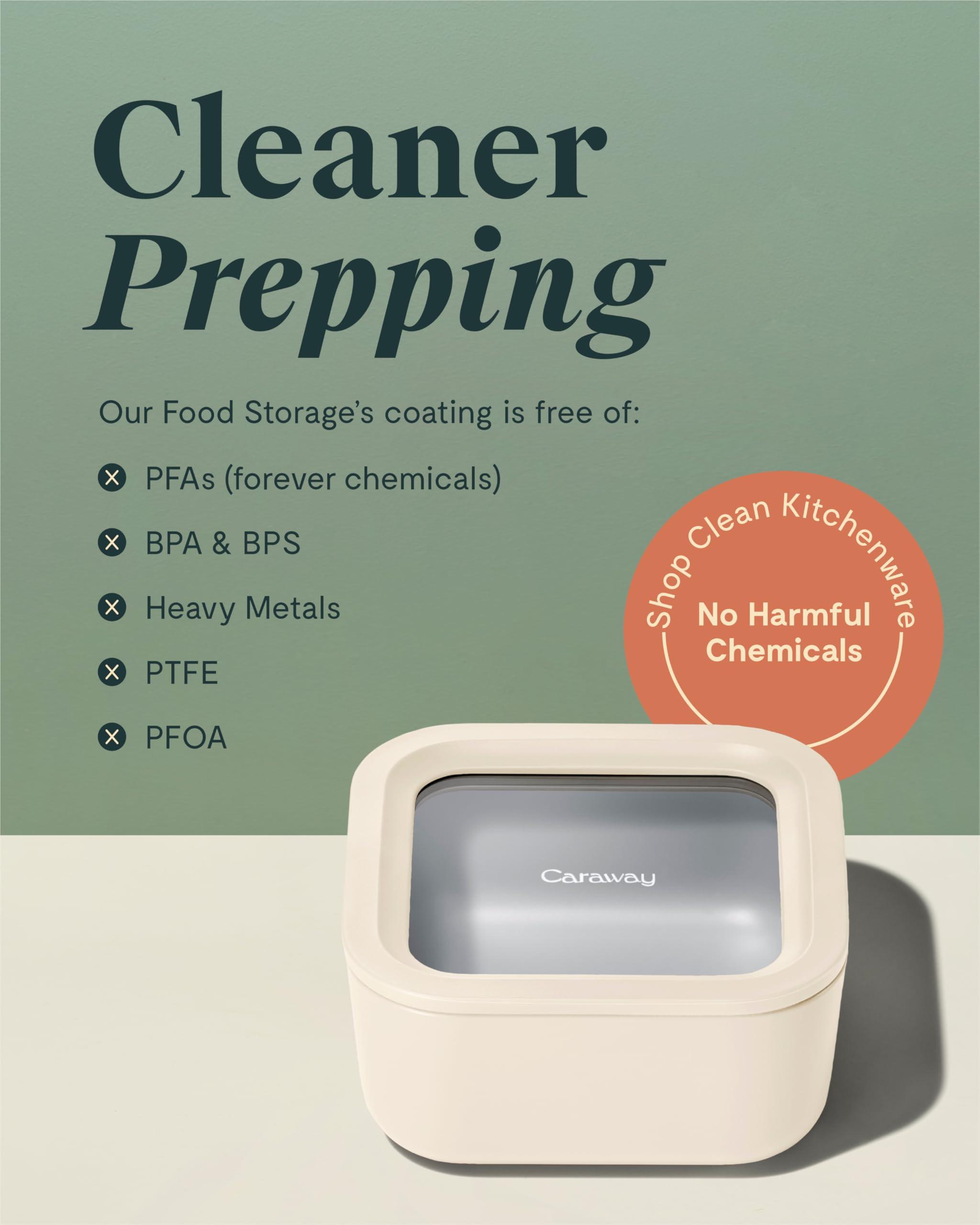 Caraway Caraway Glass Food Storage, 10 Cup Glass Container - Ceramic Coated Food Container - Easy to Store, Non Toxic, Non Stick Lunch Box Container with Glass Lids. Dishwasher, Oven, & Microwave Safe - Sage