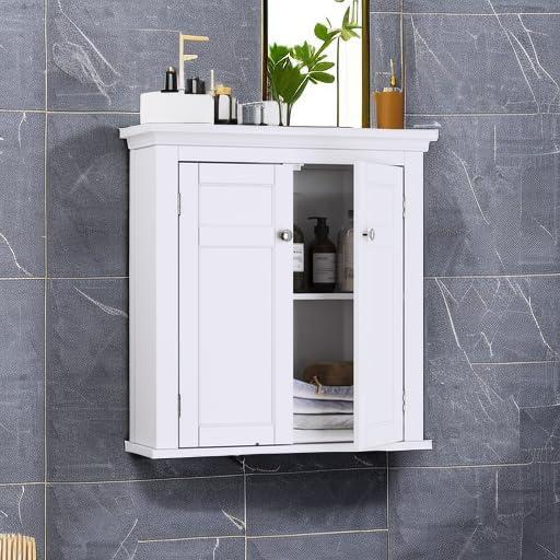Spirich Spirich Bathroom Cabinet Wall Mounted, Hanging Bathroom Storage Cabinet Over Toilet, Medicine Cabinet with Doors and Shelves (White)