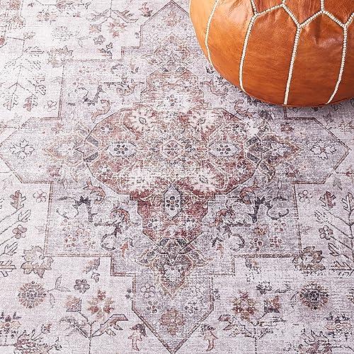 Safavieh SAFAVIEH Tucson Collection Area Rug - 6' Square, Beige & Light Sage, Persian Medallion Design, Machine Washable Ideal for High Traffic Areas in Living Room, Bedroom, Dining (TSN105B-6SQ)