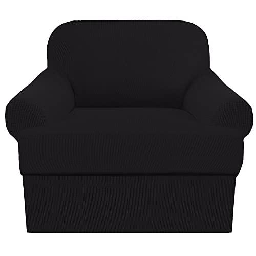 N\A 2 Piece T Cushion Sofa Slipcovers Thick Couch Cover Furniture Protector Stretch T Cushion Sofa Covers for 1 Cushion Couch with 1 Individual T Cushion Covers Washable (Black, Chair), LJX