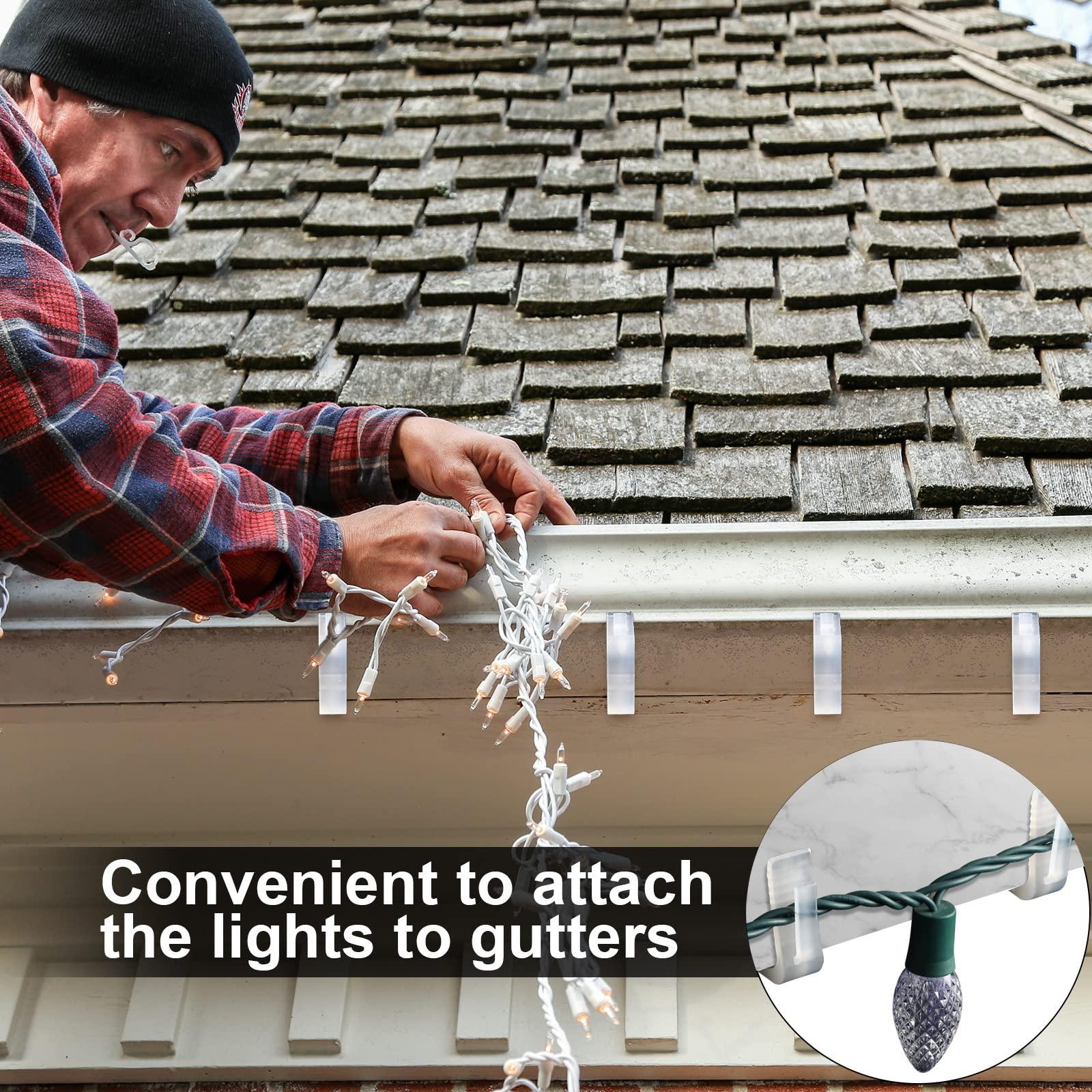 Marsui Marsui 500 Pcs Christmas Light Clips Outdoor Roof Hooks 1 5/8 Inch Fascia Boards Hanger Plastic Holiday Light Clip for Xmas Outside Decoration Roof Gutter Fence Eave (White)